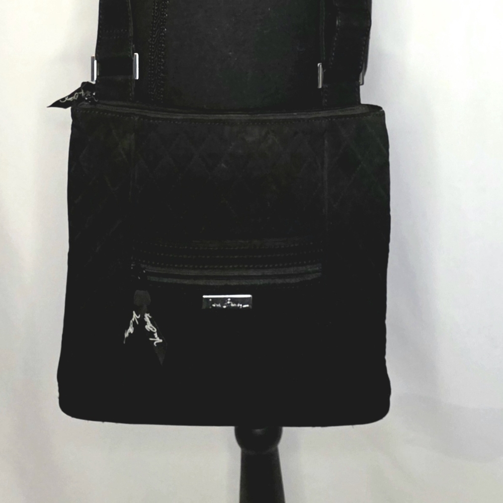 Vera Bradley Black Quilted Crossbody Bag |Leopard Print Lining |Adjustable Strap - Picture 7 of 9
